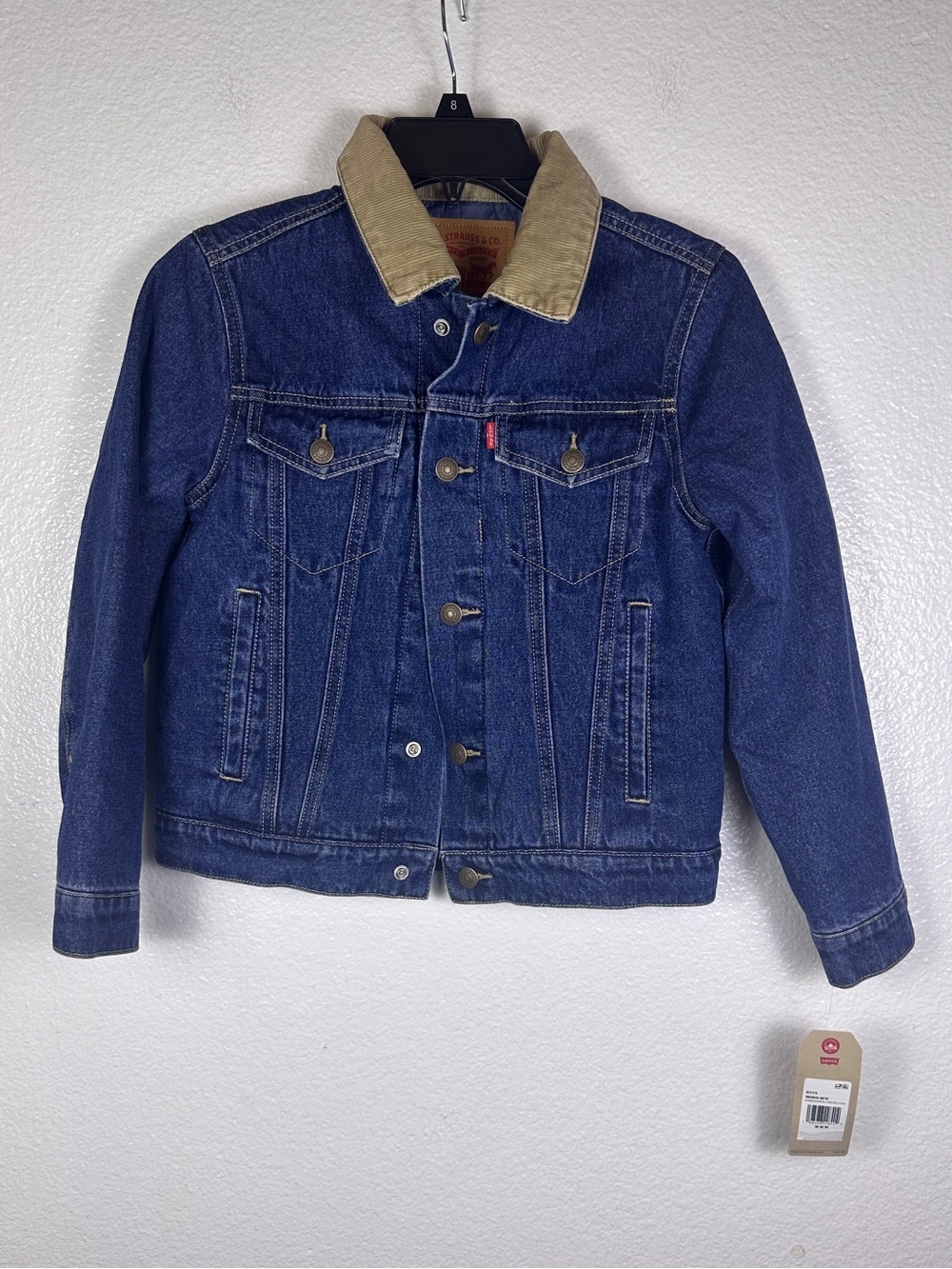 Levi's Boys Blue Denim Jacket Beige Corduroy Collar M Button Pockets